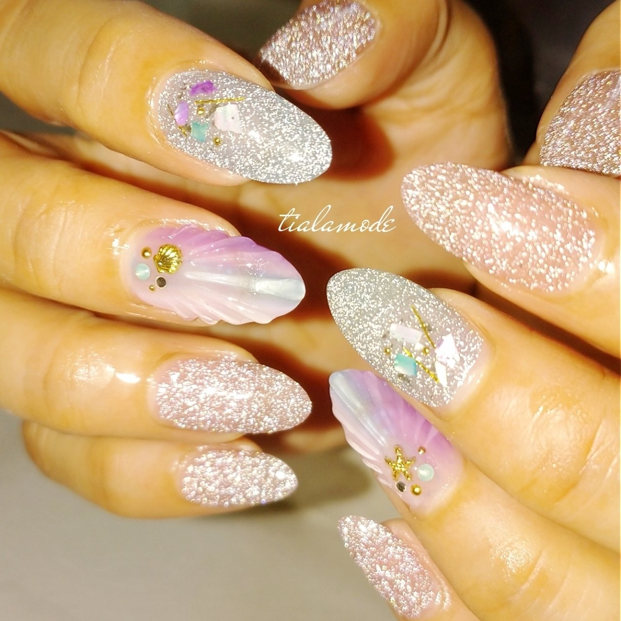 夏/海/ハンド/ワンカラー/マーメイド - tialamodeのネイルデザイン[No