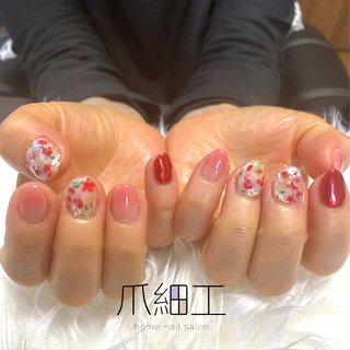 人気順 押し花 ドライフラワー 赤ミラーのネイルデザイン ネイルブック