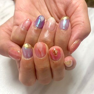 レッド パープル ゴールドのネイルデザイン ネイルブック