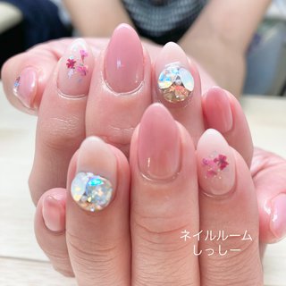 グラデーション 押し花のネイルデザイン ネイルブック