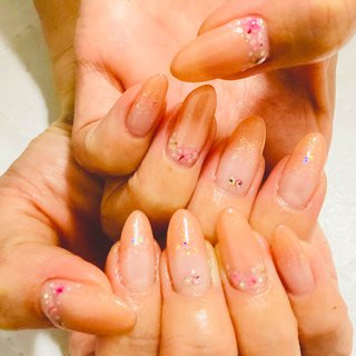 ピンク オレンジ セルフネイルのネイルデザイン ネイルブック