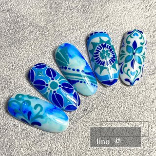 エスニック ネイビーのネイルデザイン ネイルブック