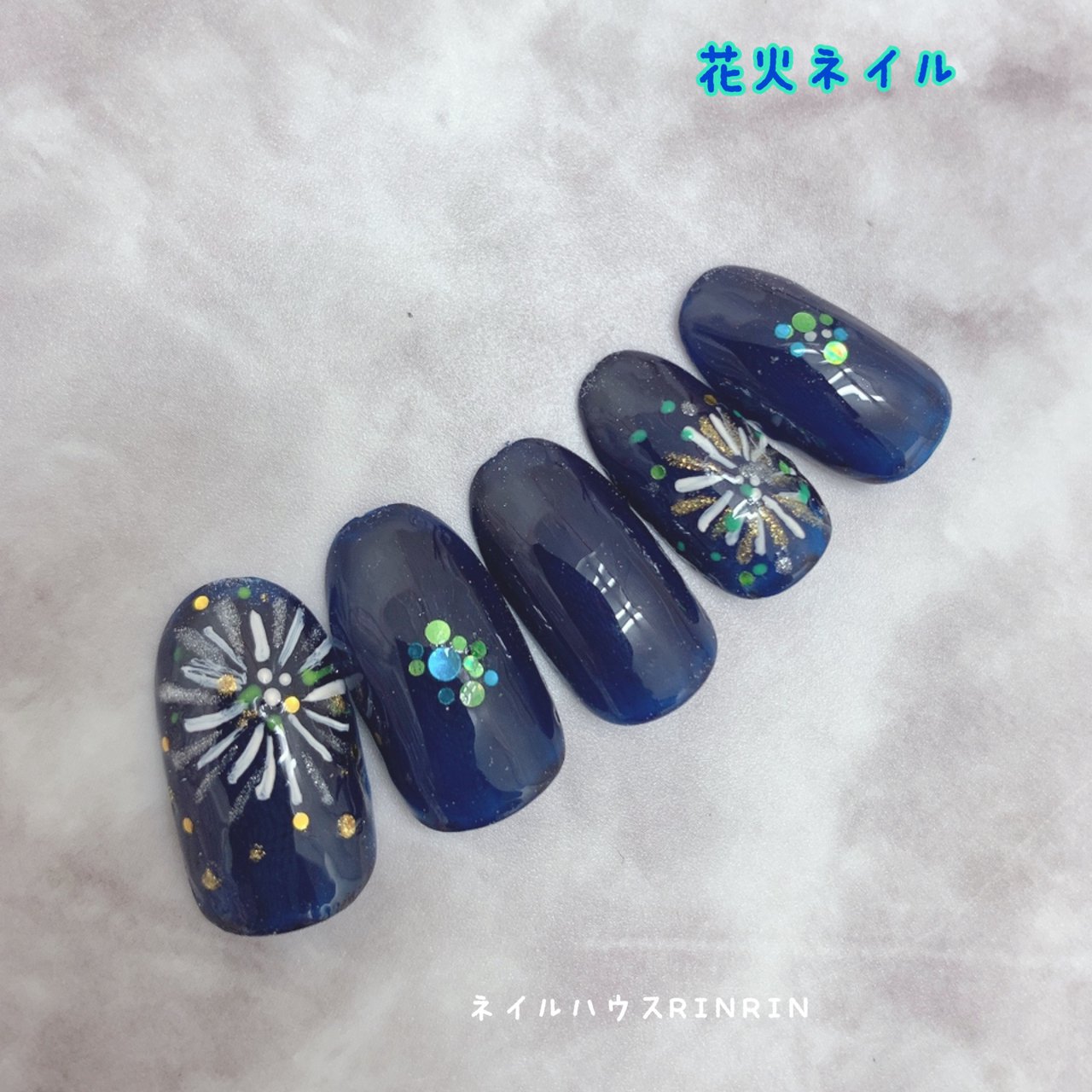 オーダーネイルチップNo.65 夏 花火 浴衣ネイル