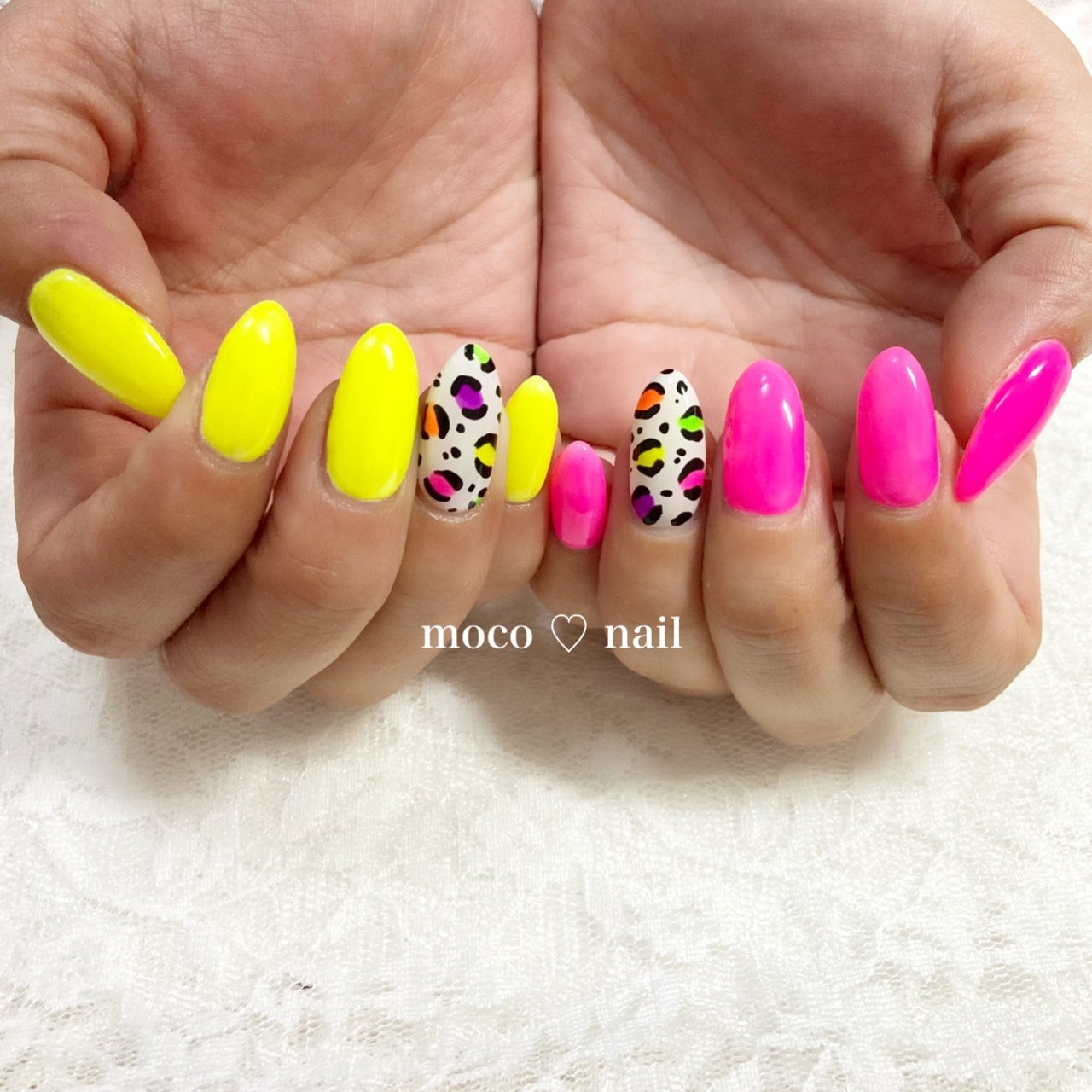 ハンド ワンカラー レオパード ピンク イエロー Moco Nailのネイルデザイン No ネイルブック