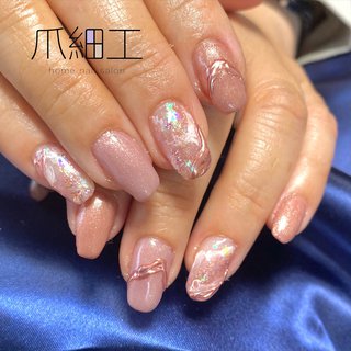 大理石 お客様 ピンクミラーネイルのネイルデザイン ネイルブック