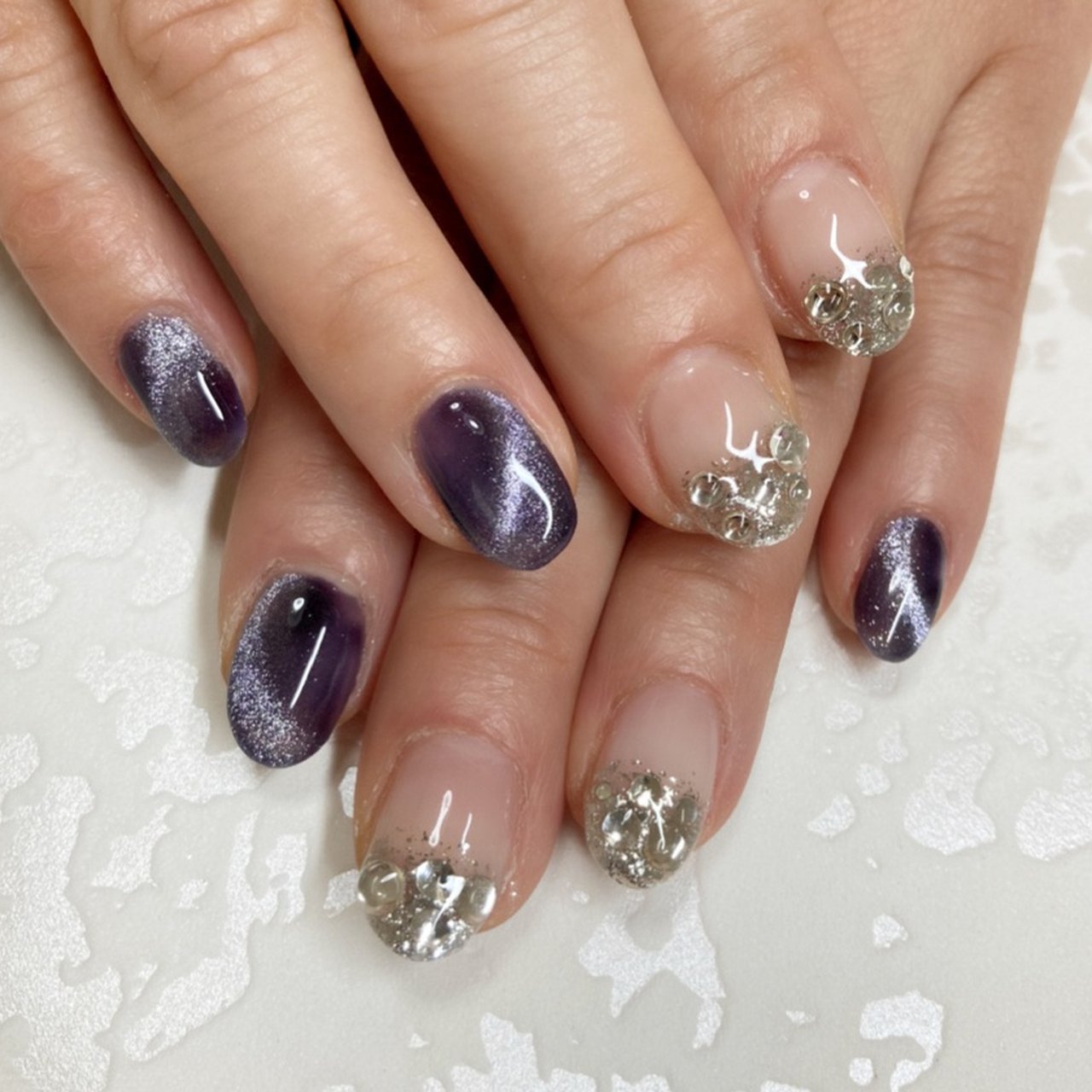 ハンド ラメ マグネット パープル シルバー Kurumipan515のネイルデザイン No ネイルブック