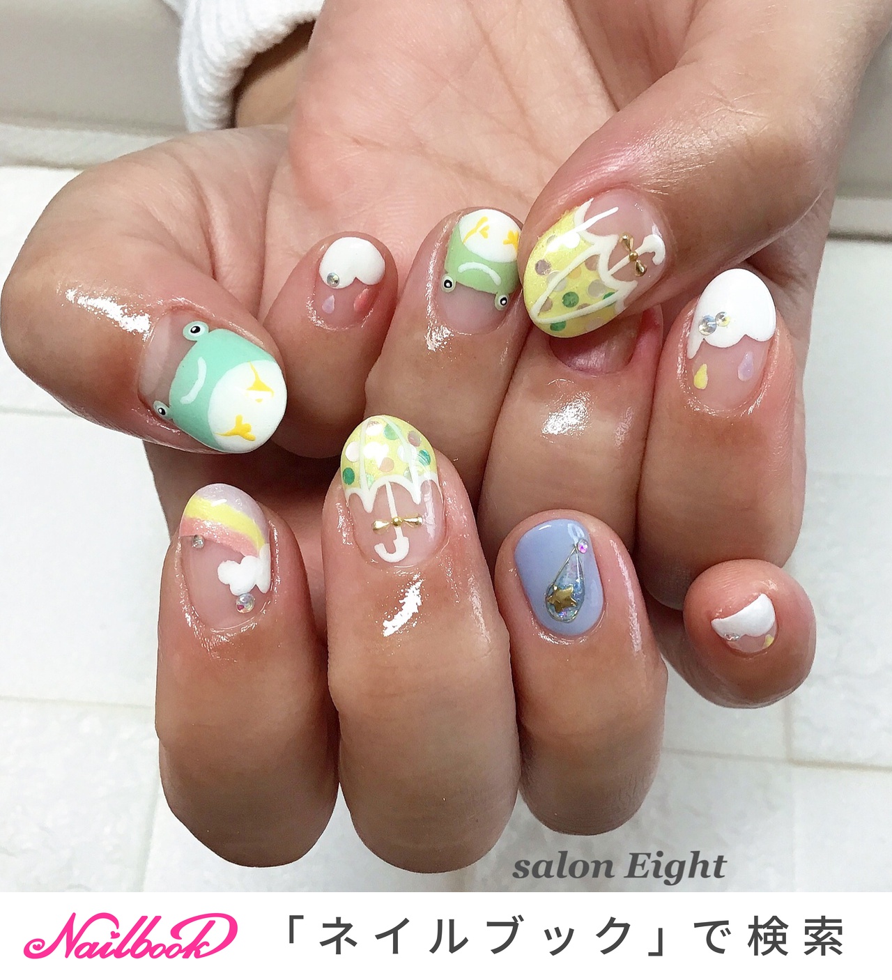 変形フレンチ アニマル柄 パステルのネイルデザイン ネイルブック