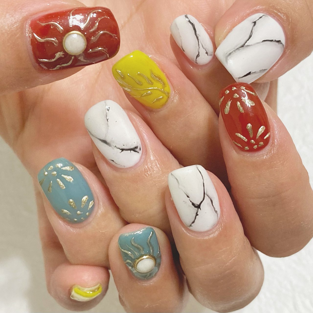 夏 ハンド ボヘミアン エスニック 大理石 Yumiのネイルデザイン No ネイルブック