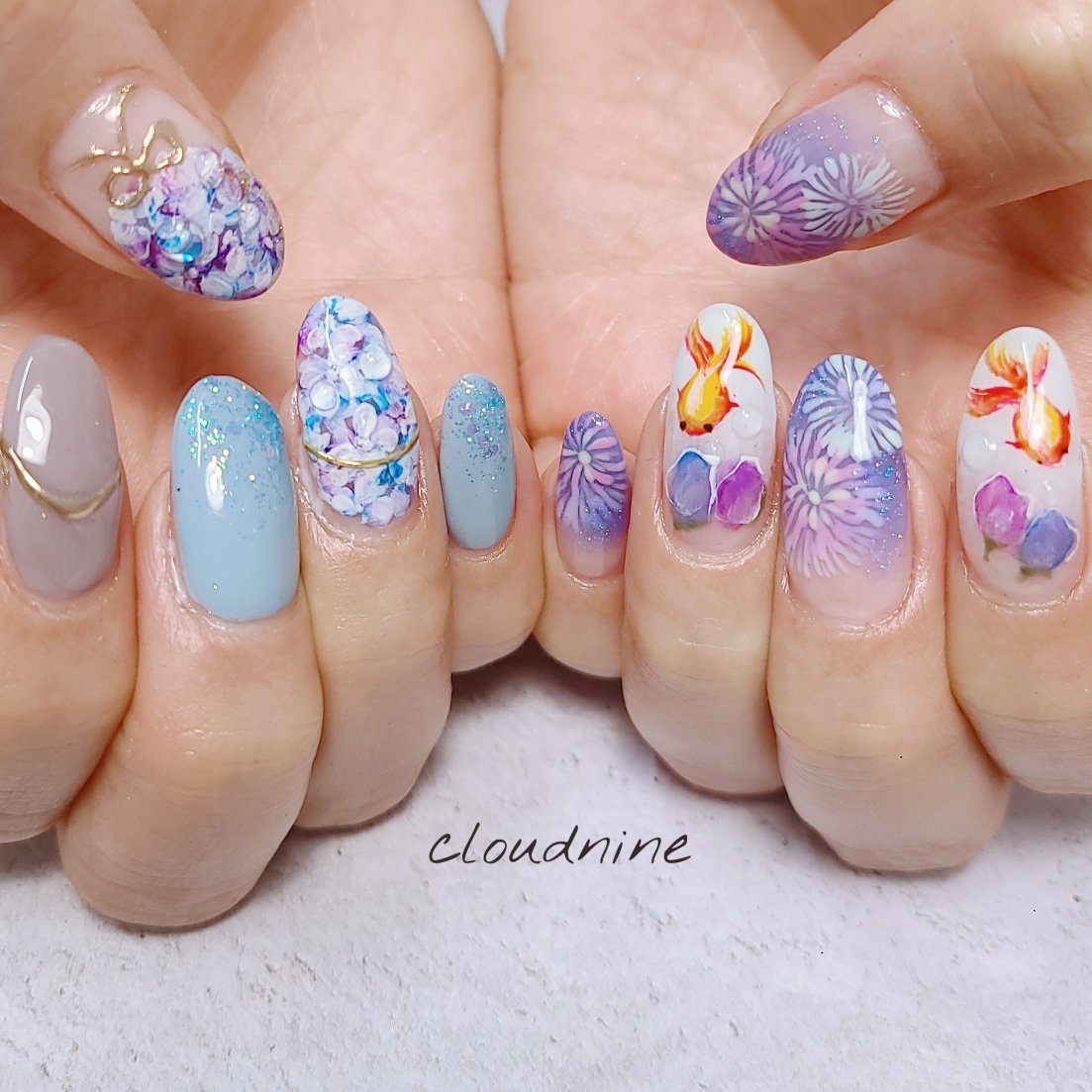 夏 梅雨 浴衣 ハンド 和 Cloudnineのネイルデザイン No ネイルブック