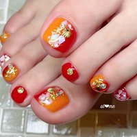 夏 オレンジ 赤のネイルデザイン ネイルブック