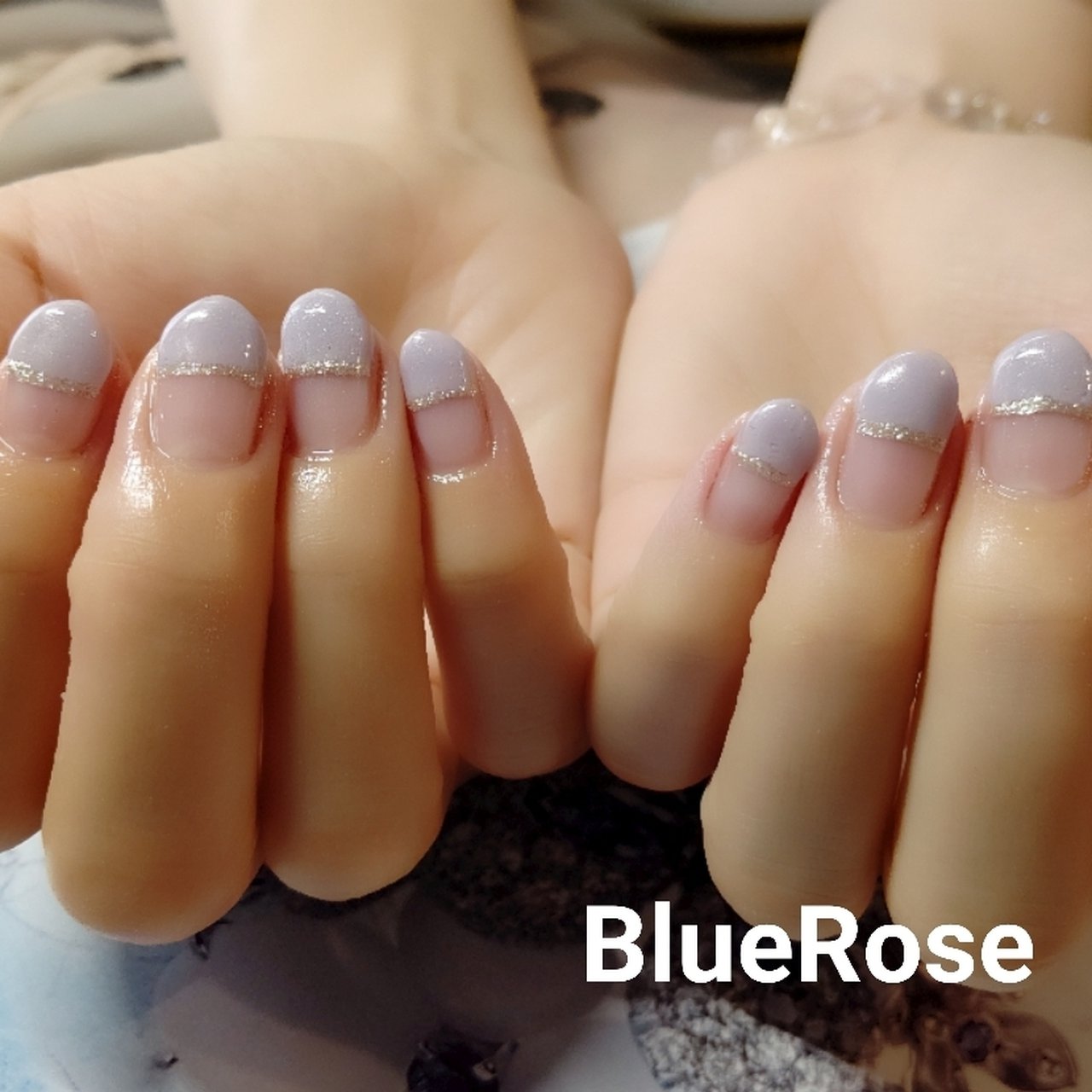 夏 梅雨 ハンド 変形フレンチ ラメ Bluerose410のネイルデザイン No ネイルブック