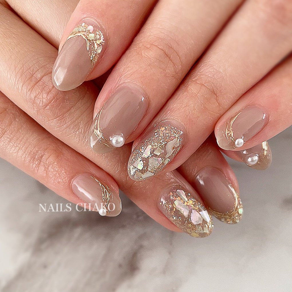 夏 オールシーズン ハンド フレンチ シェル Nails Chakoのネイルデザイン No ネイルブック