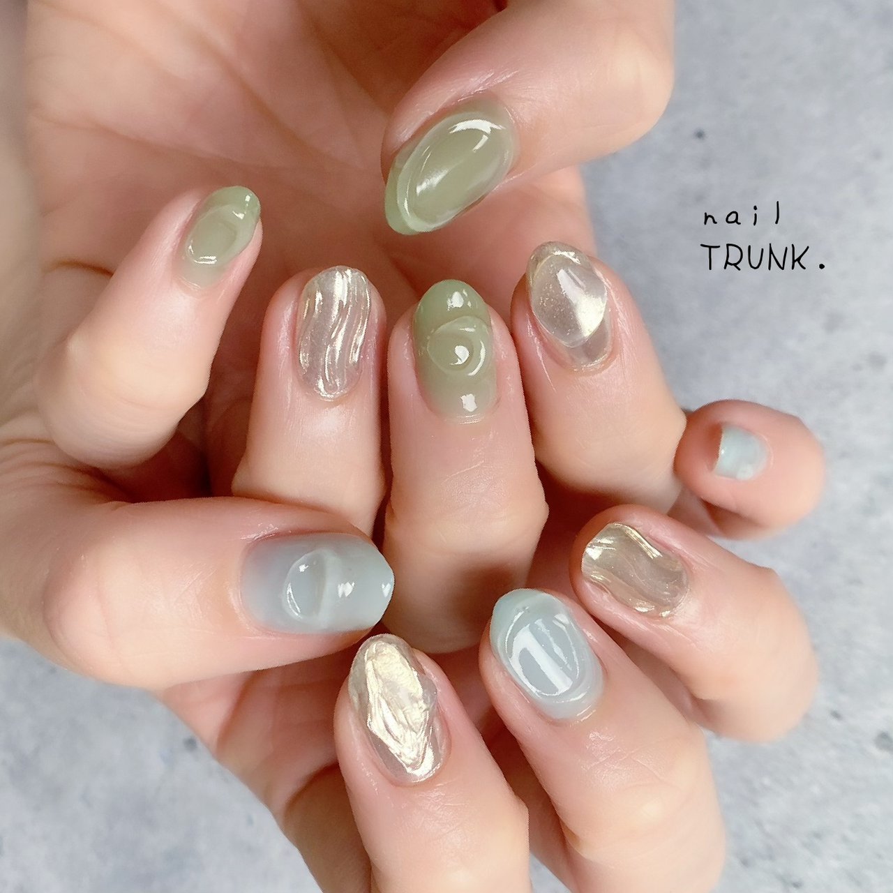 夏 ハンド ミラー グリーン 水色 Nail Trunkのネイルデザイン No ネイルブック