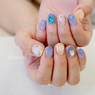 ブルー 青 くすみブルーのネイルデザイン ネイルブック