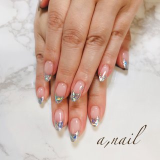 イニシャル(英字)/ガラスフレンチネイルのネイルデザイン｜ネイルブック