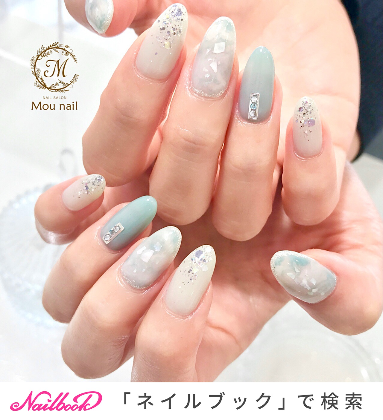 ライトモスグリーンネイルのネイルデザイン ネイルブック