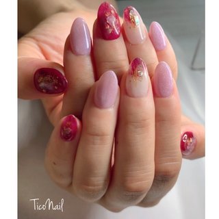 タイダイ ピンク ボルドーのネイルデザイン ネイルブック