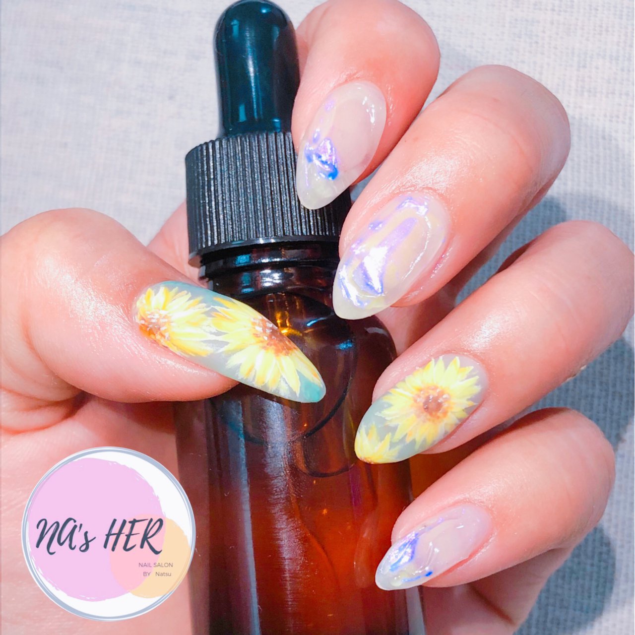 夏 ハンド フラワー ニュアンス オーロラ Na S Her By Natsuのネイルデザイン No ネイルブック