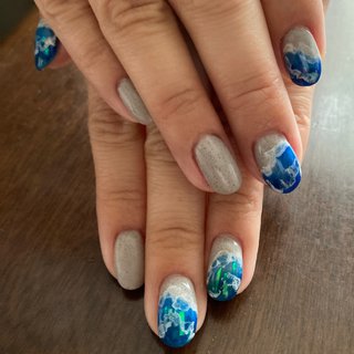ブルー グレー セルフネイルのネイルデザイン ネイルブック