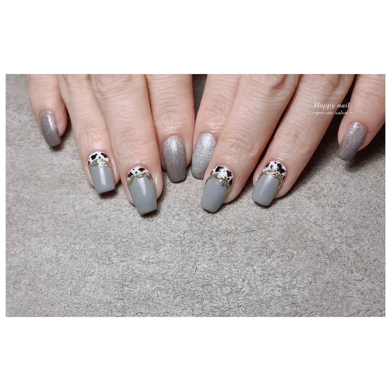 変形フレンチ アニマル柄 3d ミラー レオパード Happy Nailのネイルデザイン No ネイルブック