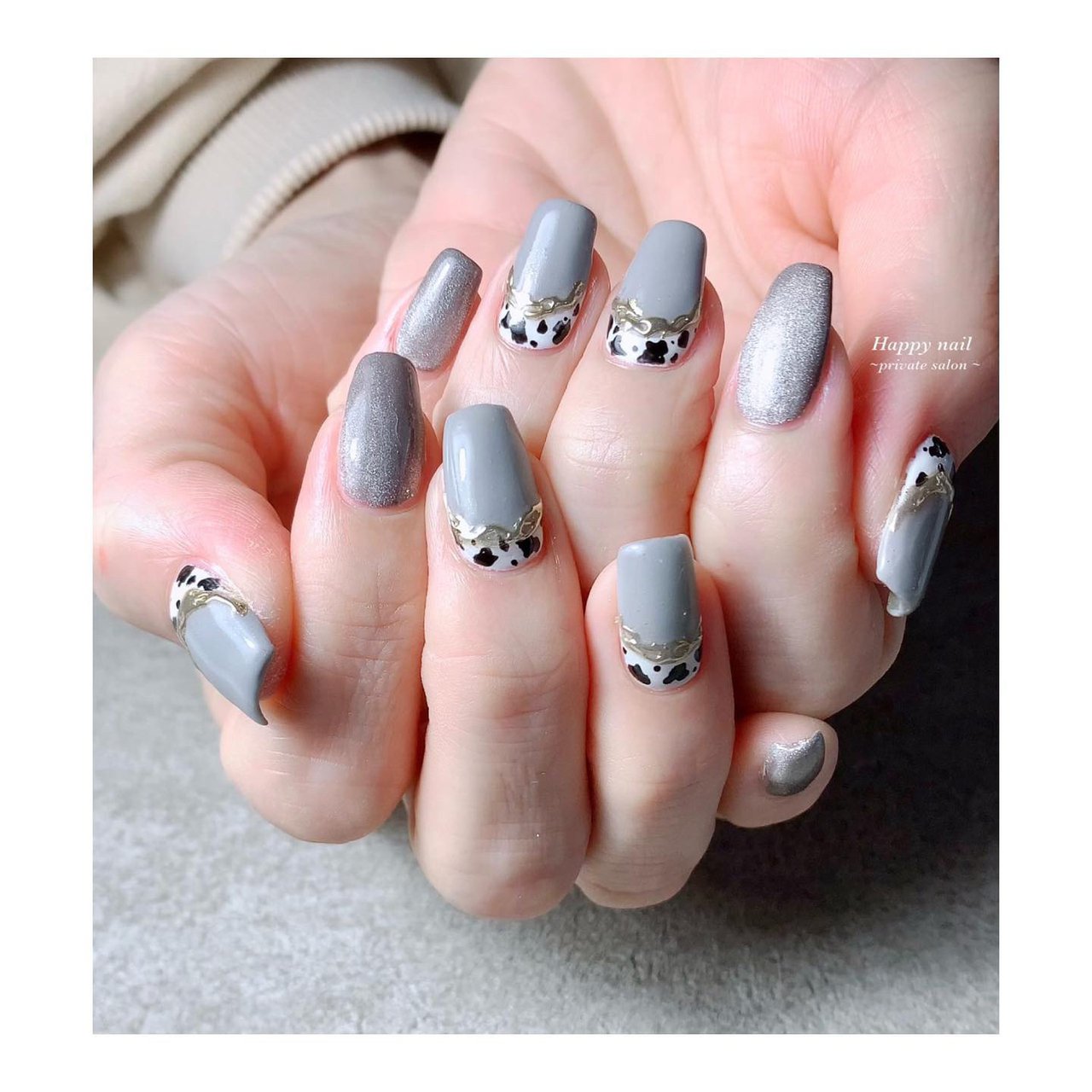 変形フレンチ アニマル柄 3d ミラー レオパード Happy Nailのネイルデザイン No ネイルブック