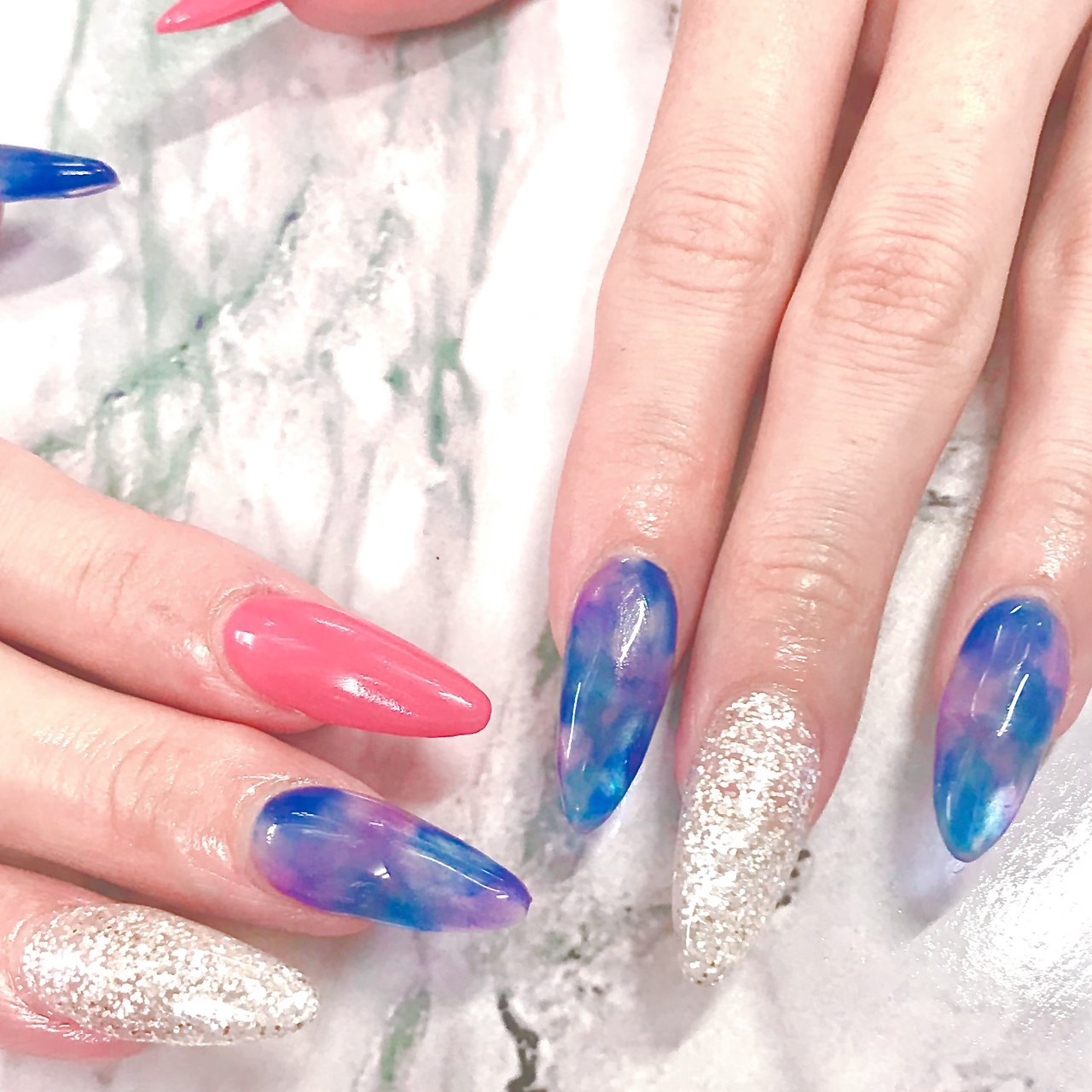 夏 海 リゾート ハンド ステンドグラス Nbfaa75d1のネイルデザイン No ネイルブック