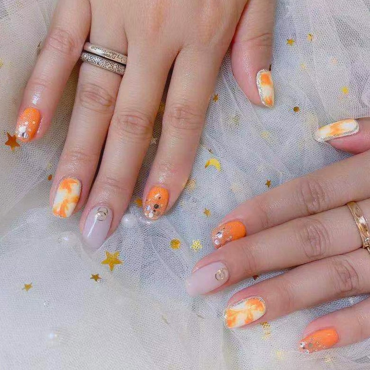 ホワイト オレンジ ゴールド パンダ Nail 川崎のネイルデザイン No ネイルブック