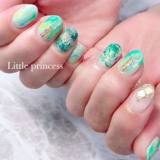 リゾート 大理石 ボタニカルのネイルデザイン ネイルブック