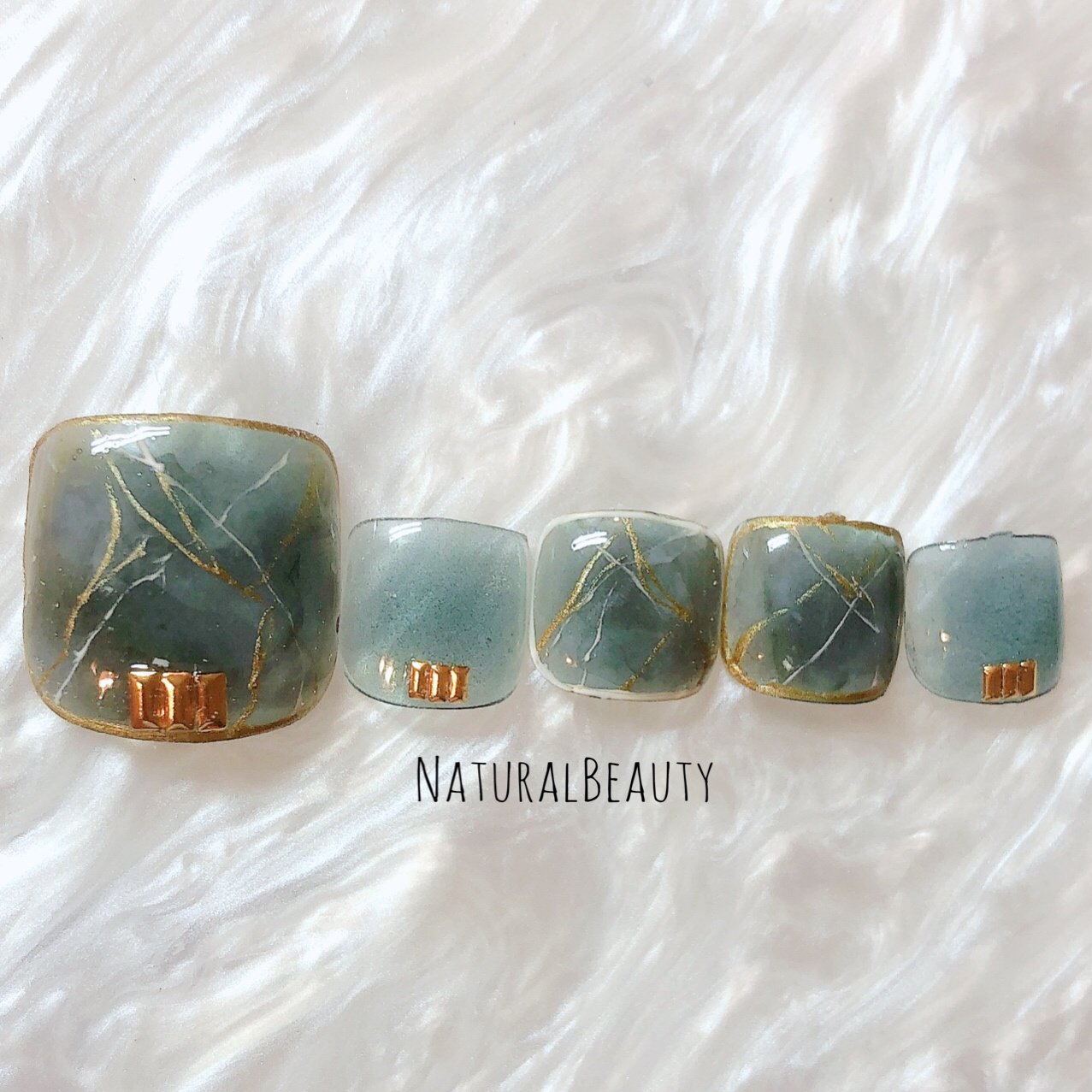 夏 秋 フット 大理石 ターコイズ Naturalbeautyのネイルデザイン No ネイルブック