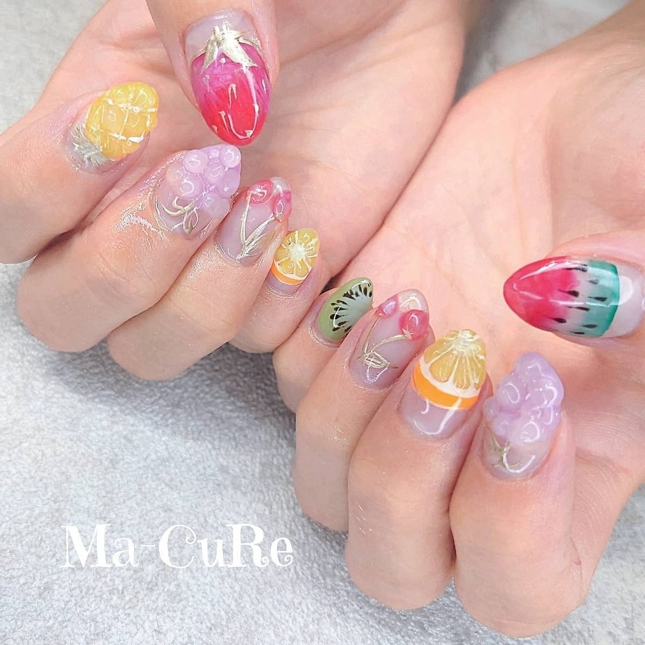 夏 ハンド フルーツ ショート レッド 𝑴𝒂 𝑪𝒖𝑹𝒆 ﾏｰｷｭｱ のネイルデザイン No ネイルブック