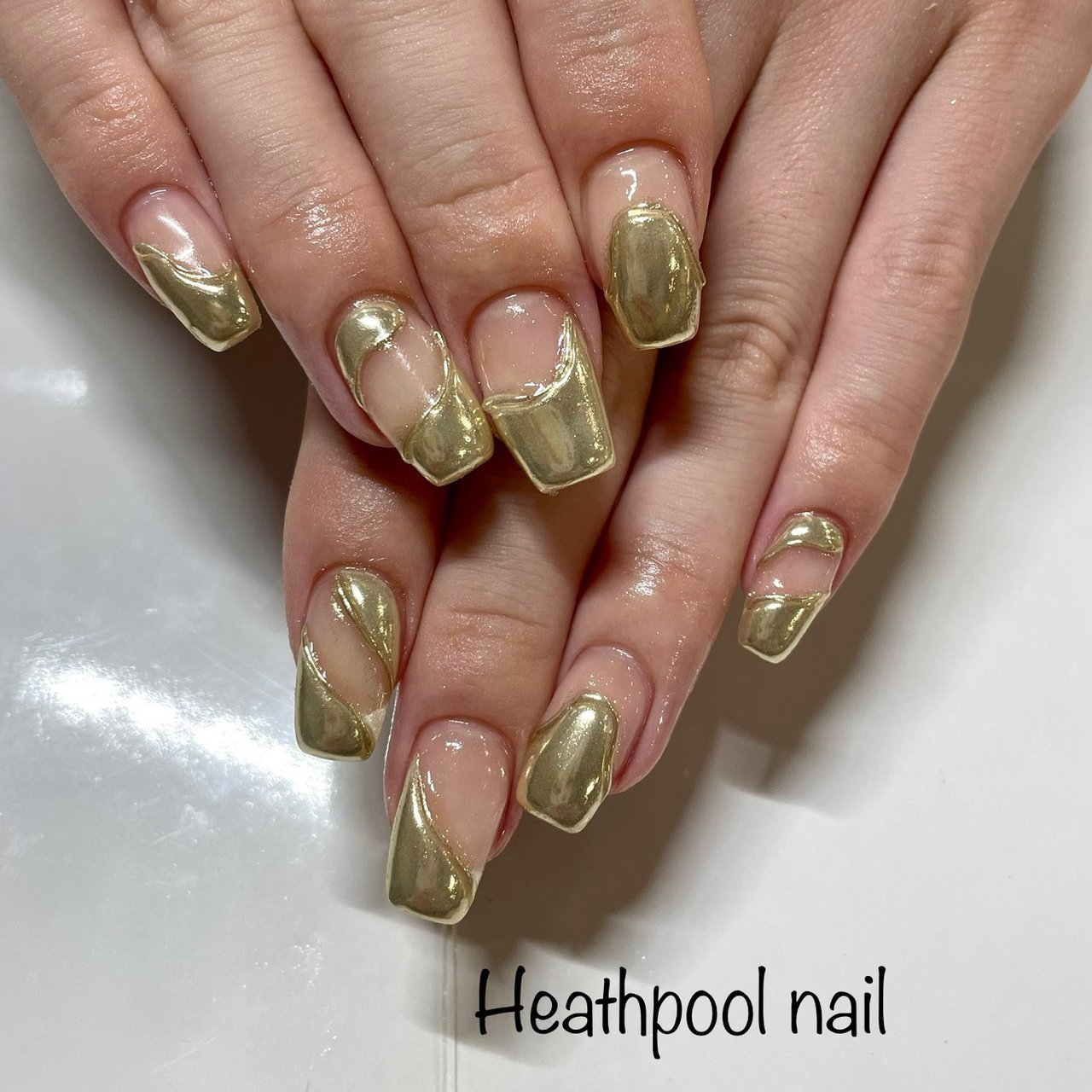 ハンド/3D/ニュアンス/ミラー/ゴールド - heathpoolnailのネイル