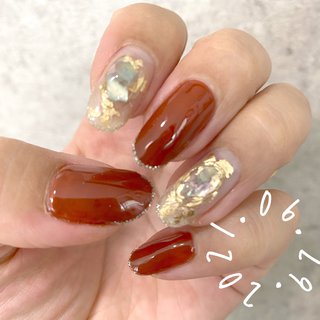 ブラウン ゴールド セルフネイルのネイルデザイン ネイルブック