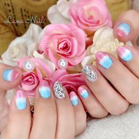 ピンク 水色 パステルのネイルデザイン ネイルブック