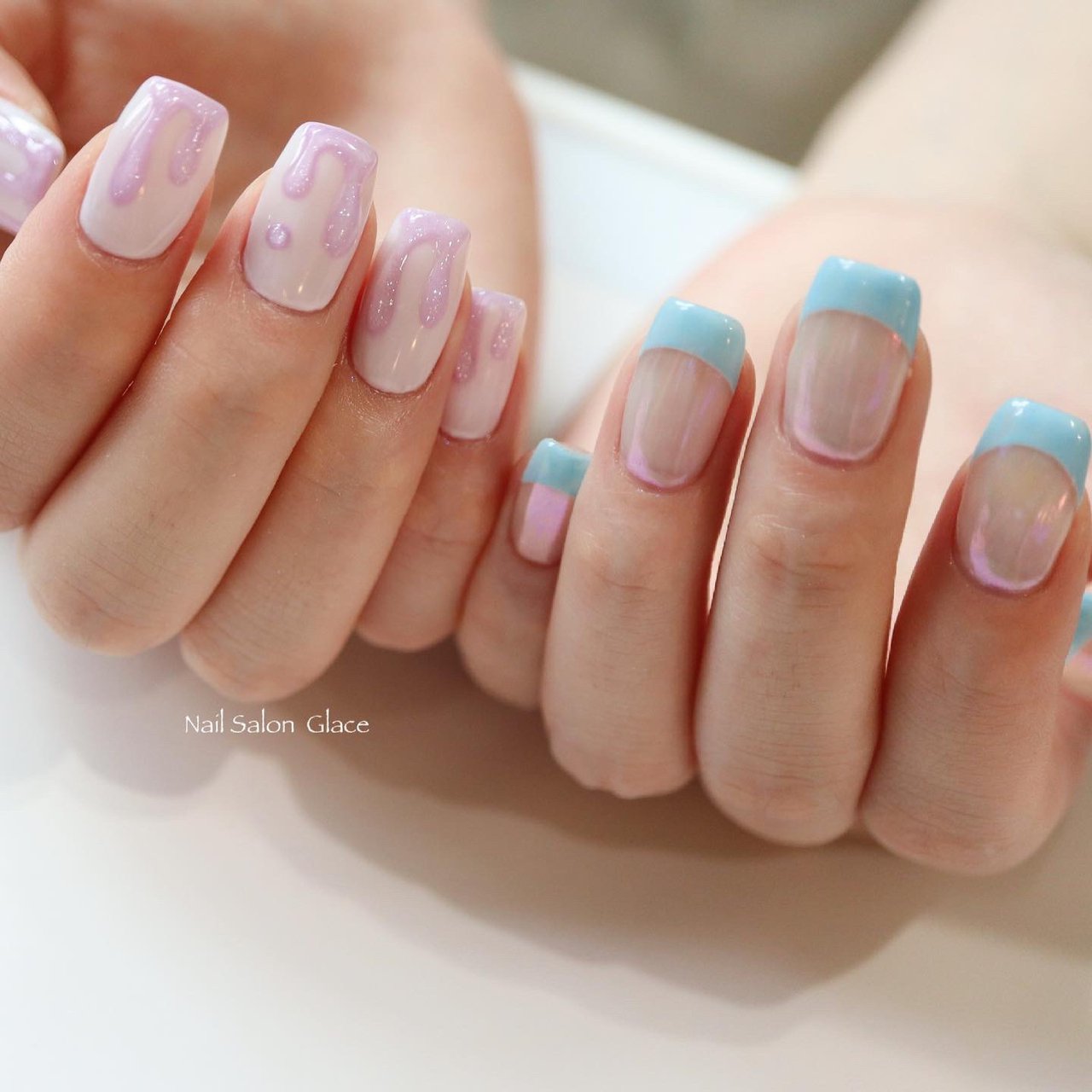 春 夏 フレンチ 変形フレンチ ラメ Nail Salon Glaceのネイルデザイン No ネイルブック