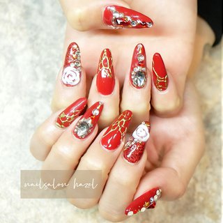 レッド ゴールド スカルプチュアのネイルデザイン ネイルブック