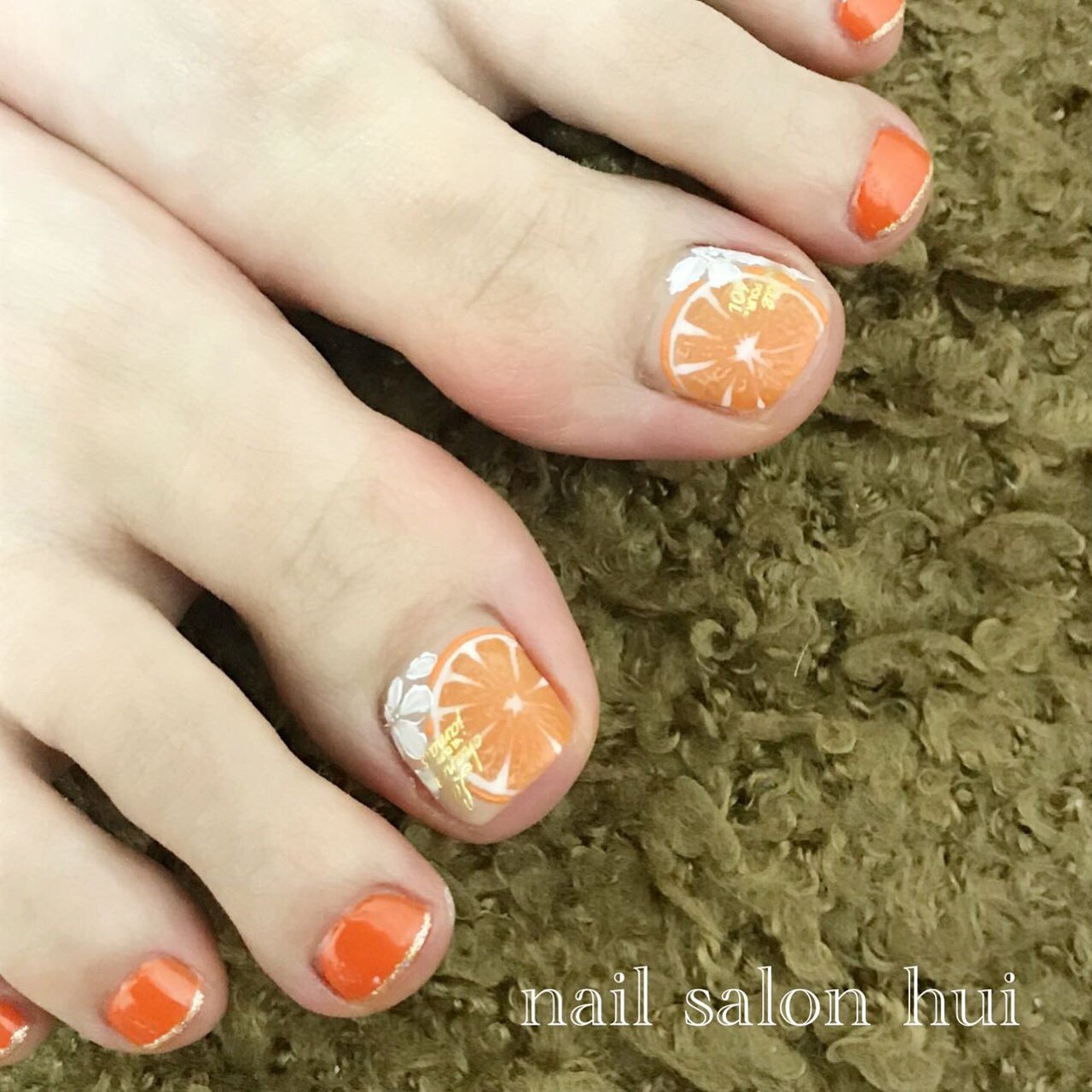 夏 フット ワンカラー フルーツ オレンジ Nailsalon Huiのネイルデザイン No ネイルブック