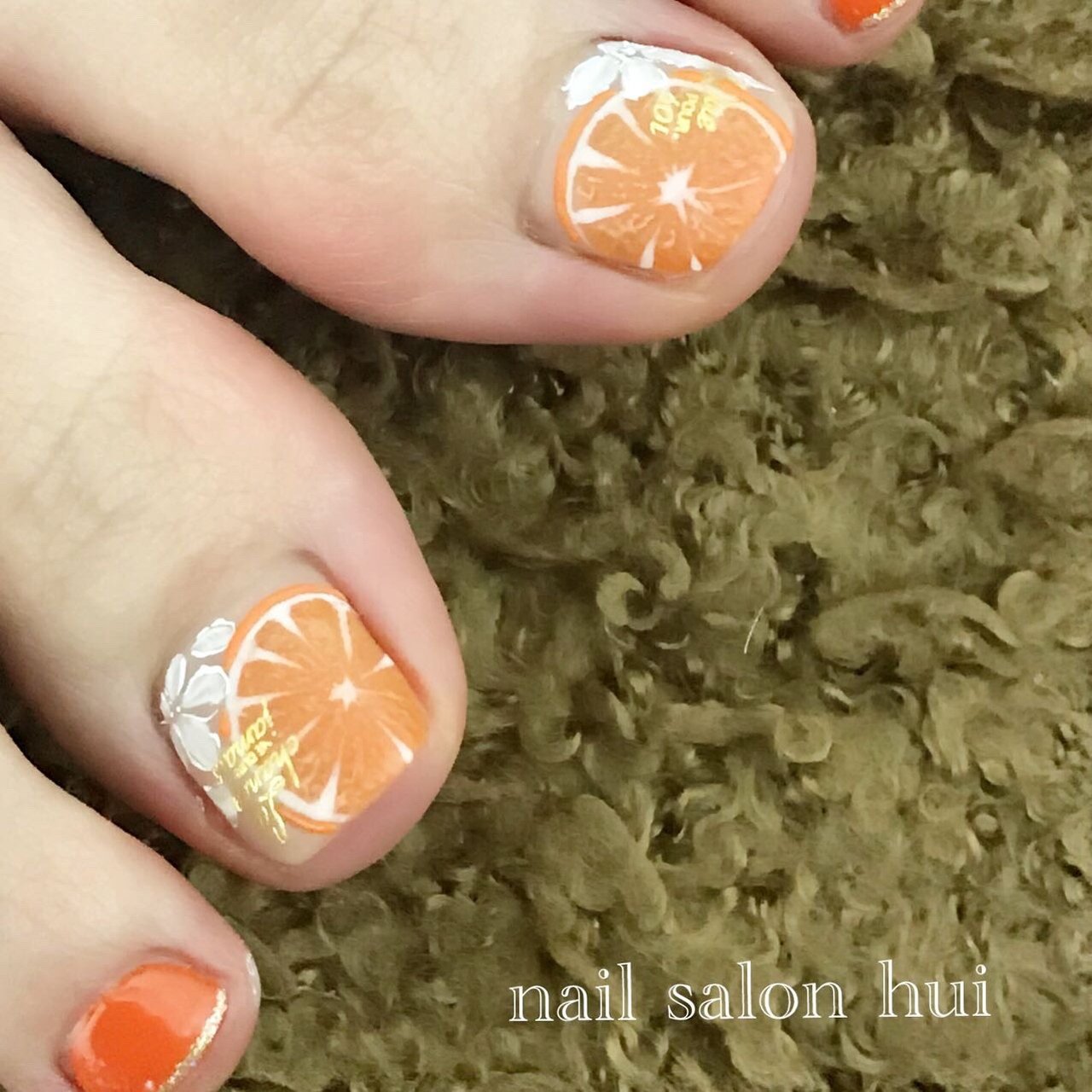 夏 フット ワンカラー フルーツ オレンジ Nailsalon Huiのネイルデザイン No ネイルブック