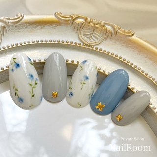 春 ブルー グレーのネイルデザイン ネイルブック