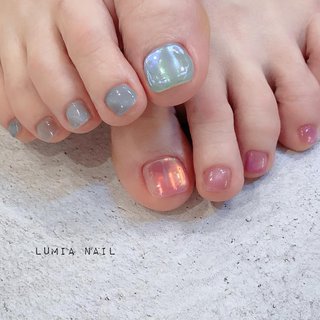 ピンク 水色 ペディキュアのネイルデザイン ネイルブック