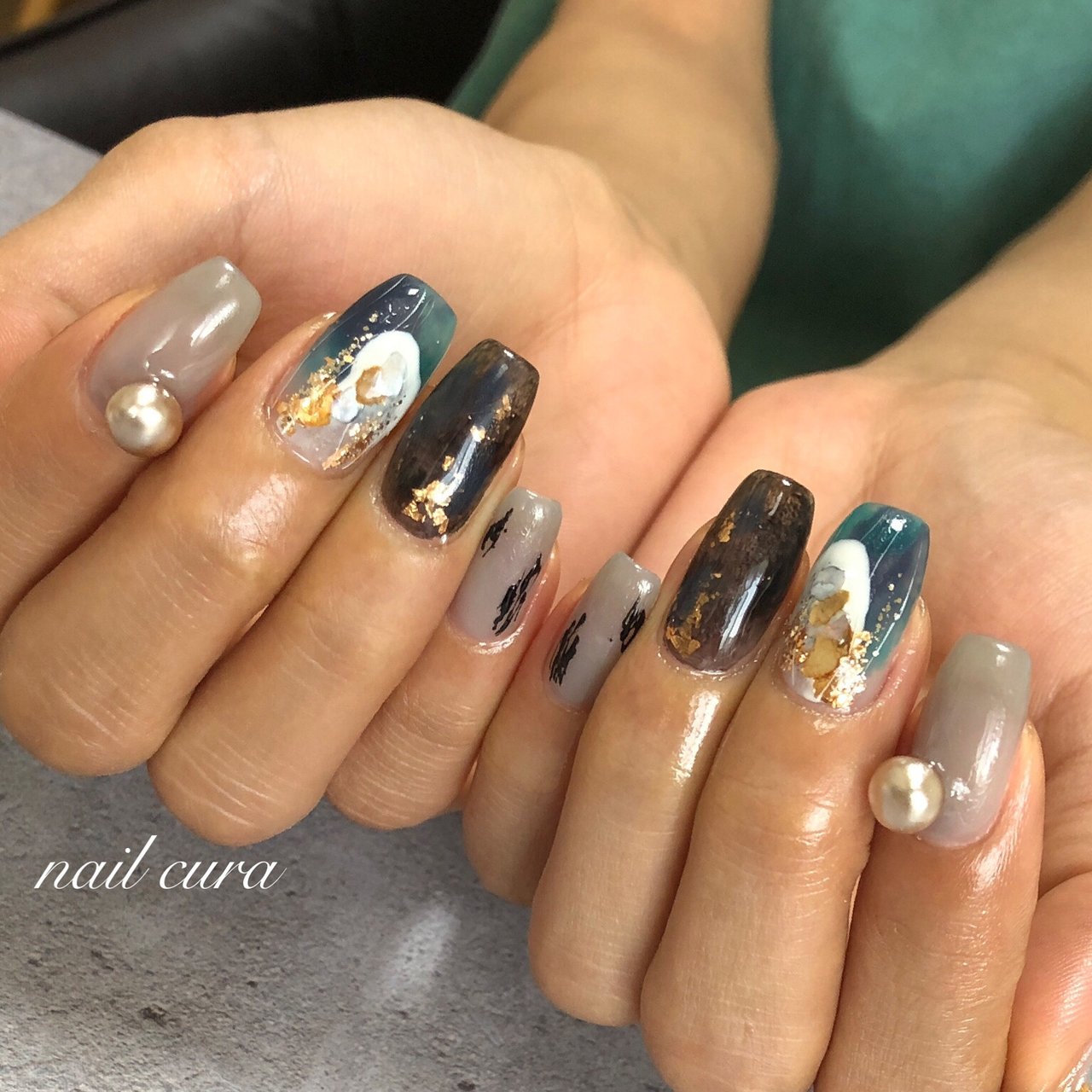 夏 ハンド シェル パール 大理石 Nailcuraのネイルデザイン No ネイルブック