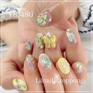トロピカル 押し花のネイルデザイン ネイルブック