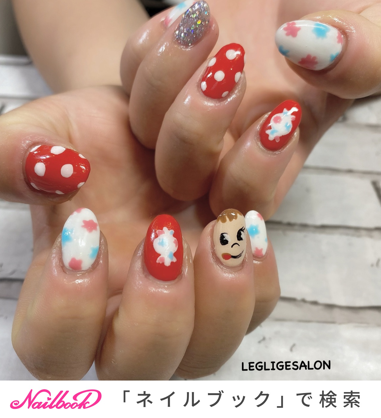 キャラクター ジェル ペコちゃんネイルのネイルデザイン ネイルブック