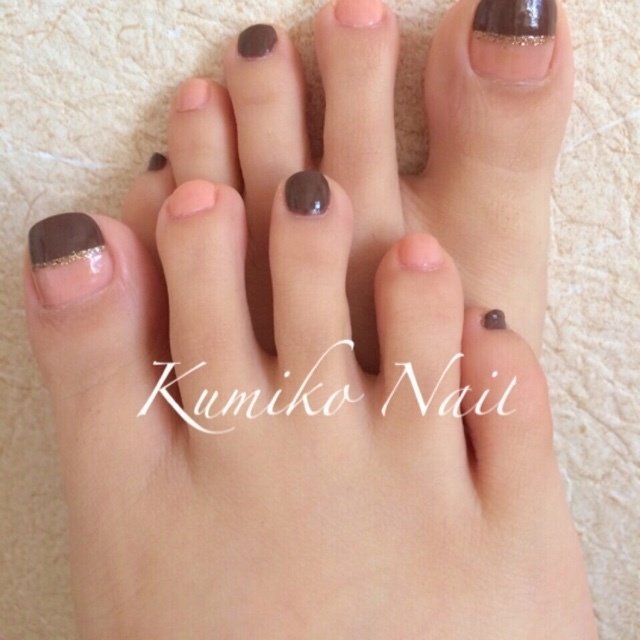 フット ワンカラー バイカラー ショート ピンク Kumiko Nailのネイルデザイン No ネイルブック