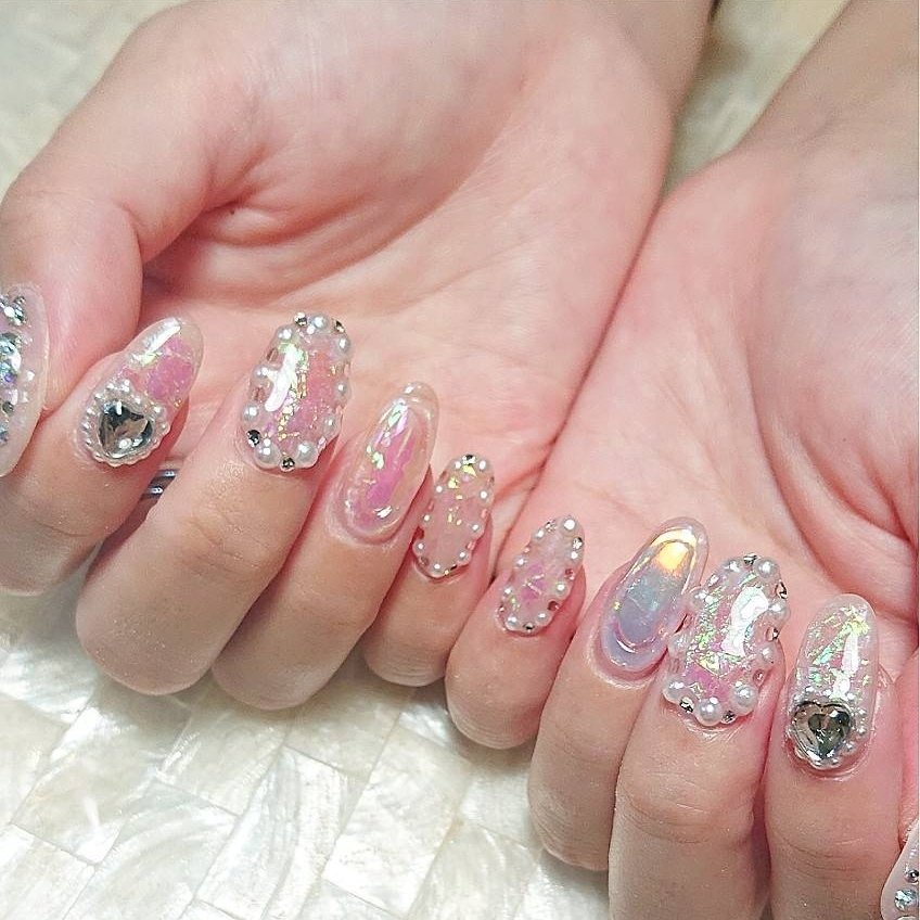 オールシーズン ハンド パール ハート オーロラ Private Nail Salon Hormのネイルデザイン No ネイル ブック