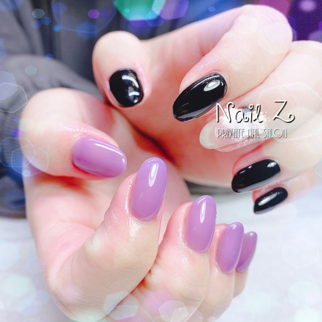 ハンド ワンカラー ミディアム パープル ブラック Nail Z ネイルジー のネイルデザイン No ネイルブック