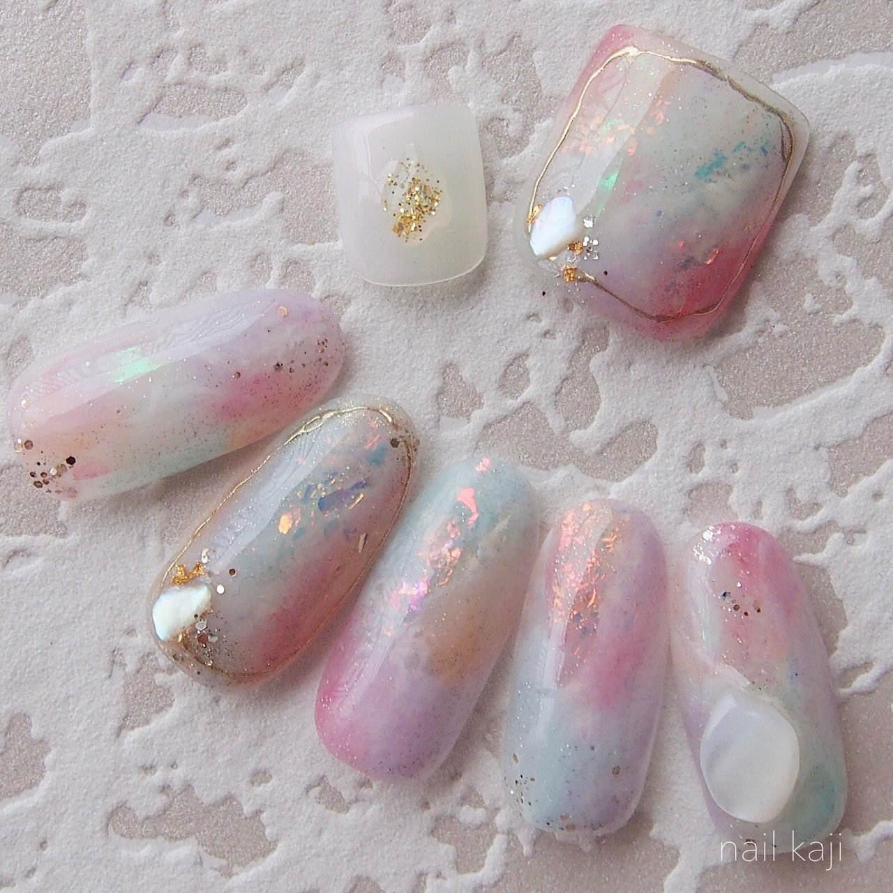 春 夏 ハンド 大理石 ニュアンス Nail Kajiのネイルデザイン No ネイルブック