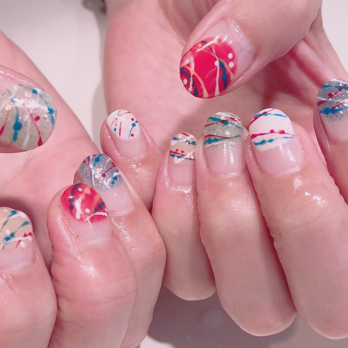 夏 ハンド レトロ 和 ミディアム Pine Nailのネイルデザイン No ネイルブック