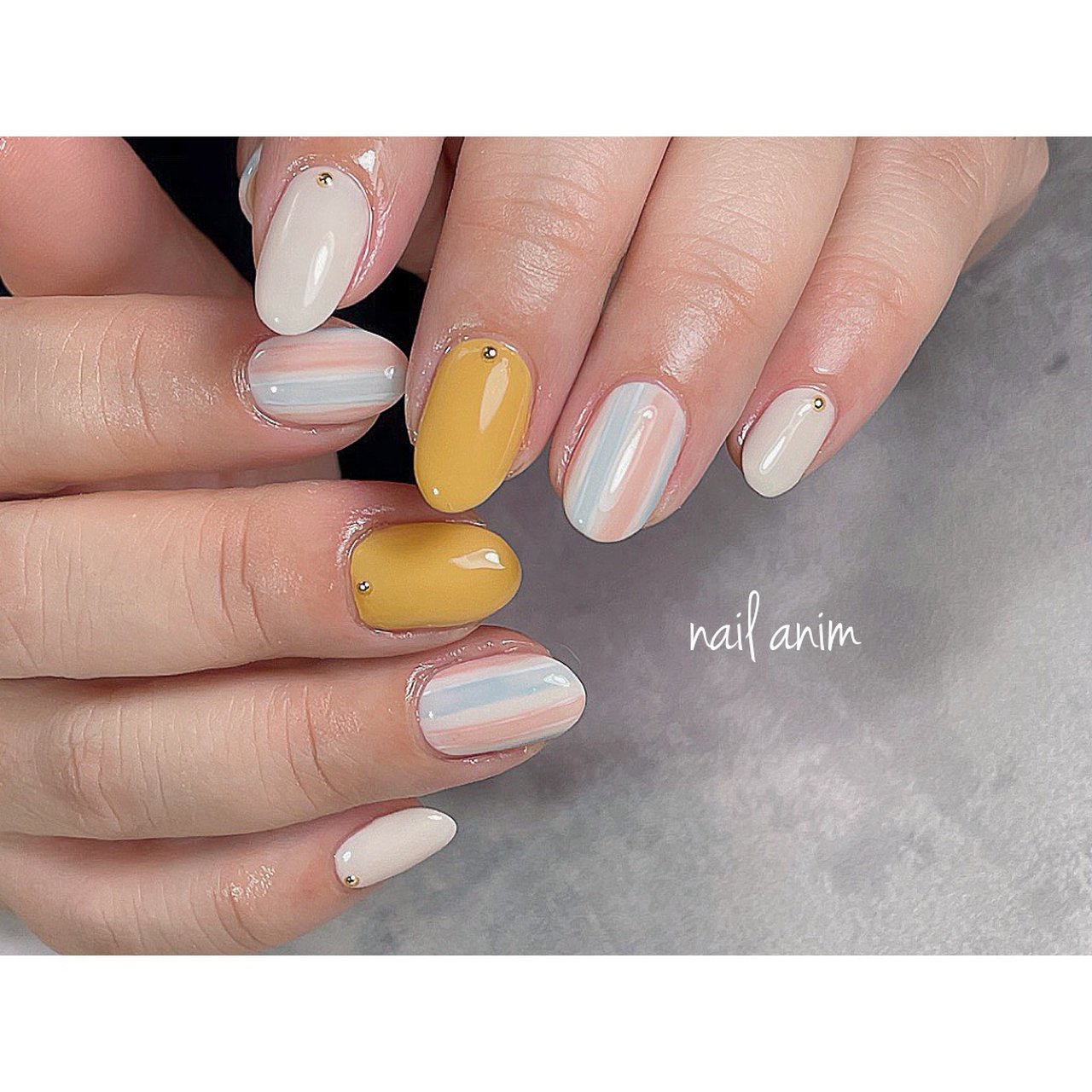 春 夏 ハンド ストライプ ミディアム Nail Animのネイルデザイン No ネイルブック