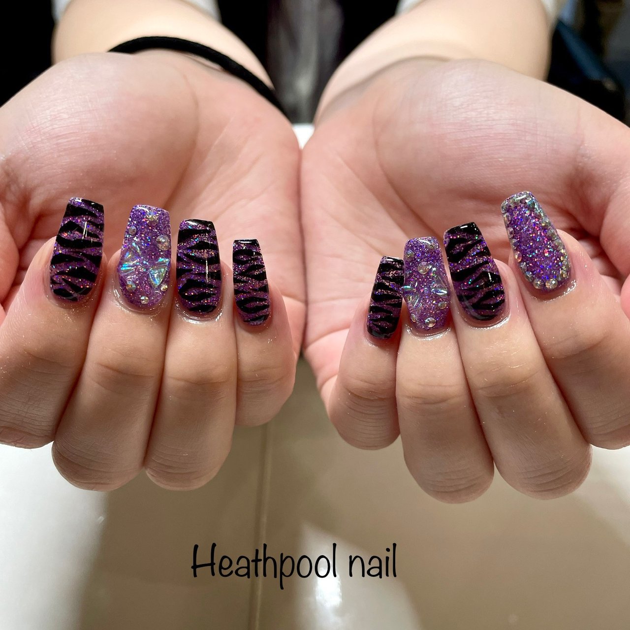 ラメ 紫 リボン ネイルパーツ 12個