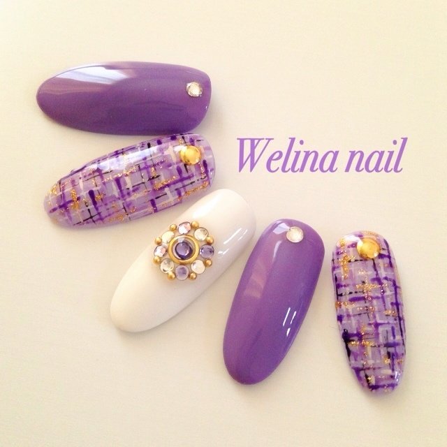 冬 ハンド ツイード パープル ネイルチップ Welina Nail のネイルデザイン No ネイルブック